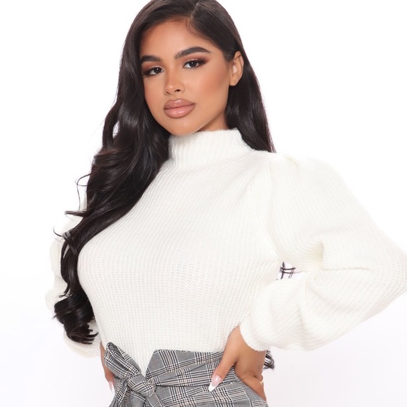 Get Knit Right Puff Sleeve Sweater - Ivory - Picture 1 of 4